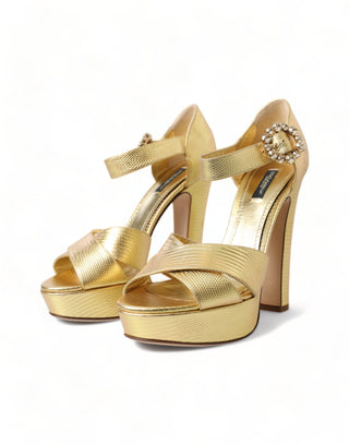 Gold Crystal-embellished Leather Sandals