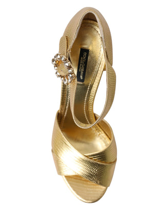 Gold Crystal-embellished Leather Sandals