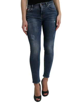 Elegant Mid Waist Stretch Jeans In Blue