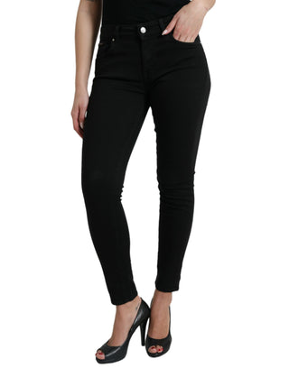 Chic Black Mid-waist Stretch Jeans