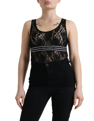 Elegant Lace Tank Top With Logo Stripe