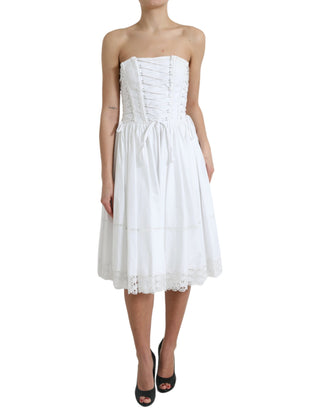 White Cotton Gabardine Bustier Corset Dress