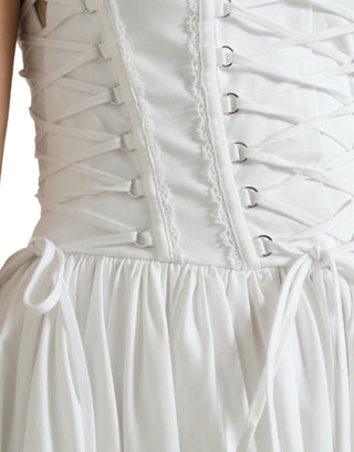 White Cotton Gabardine Bustier Corset Dress