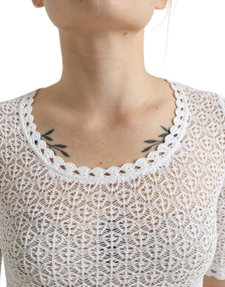 Elegant White Knitted Round Neck Top