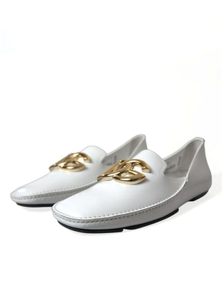 White Leather DG Logo Men Loafer Dress Shoes