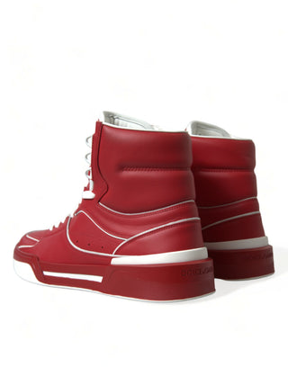 Red White Leather High Top Sneakers Shoes