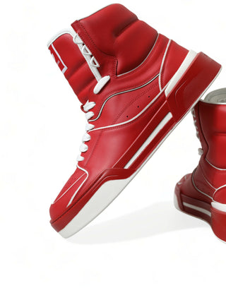 Red White Leather High Top Sneakers Shoes