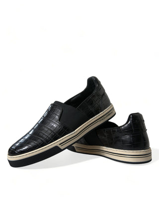 Black Croc Exotic Leather Sneakers Shoes