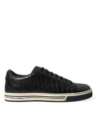 Elegant Black Crocodile Leather Low-top Sneakers