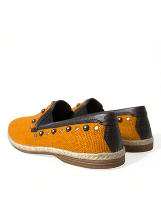 Exclusive Orange Canvas Loafers With Studs