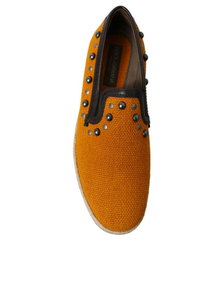 Exclusive Orange Canvas Loafers With Studs