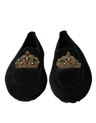 Black Calfskin Loafers With Crystals