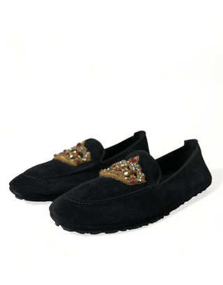 Black Calfskin Loafers With Crystals