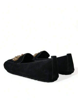 Black Calfskin Loafers With Crystals