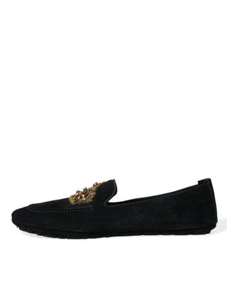 Black Calfskin Loafers With Crystals