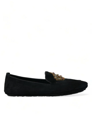 Black Calfskin Loafers With Crystals