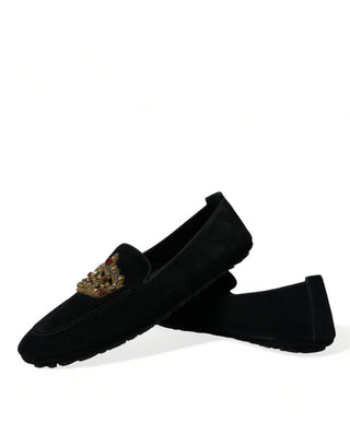 Black Calfskin Loafers With Crystals