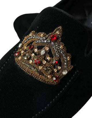 Black Calfskin Loafers With Crystals