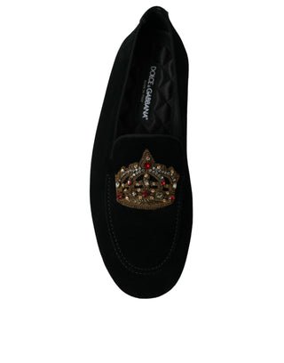 Black Calfskin Loafers With Crystals