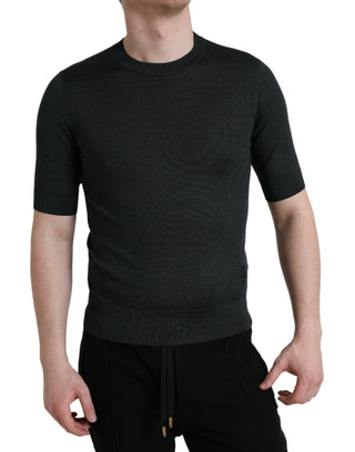 Elegant Silk Crew Neck Tee In Dark Grey