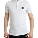 Elegant White Cotton Polo Tee With Logo Patch