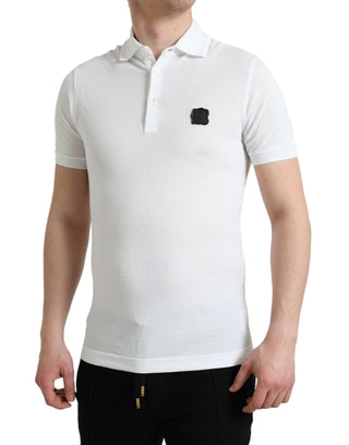 Elegant White Cotton Polo Tee With Logo Patch