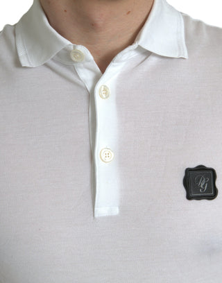 Elegant White Cotton Polo Tee With Logo Patch