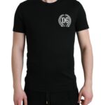 Black Logo Embroidery Crewneck Short Sleeve T-shirt