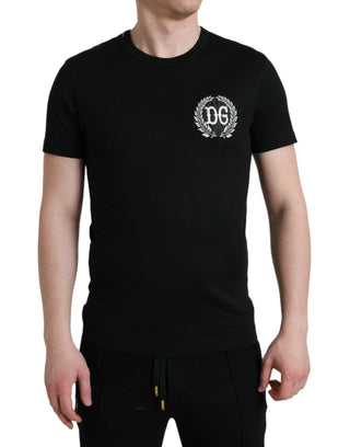 Black Logo Embroidery Crewneck Short Sleeve T-shirt