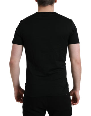 Black Logo Embroidery Crewneck Short Sleeve T-shirt