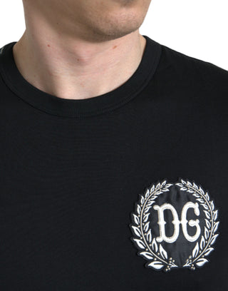 Black Logo Embroidery Crewneck Short Sleeve T-shirt