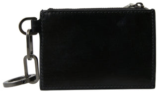 Black Leather Zip Logo Keyring Coin Purse Wallet