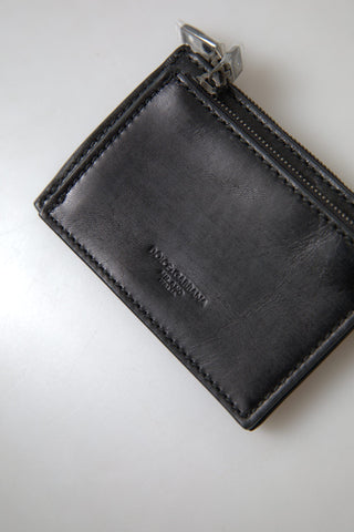 Black Leather Zip Logo Keyring Coin Purse Wallet