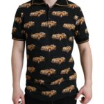 Black Car Print Short Sleeve Polo T-shirt