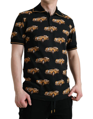 Black Car Print Short Sleeve Polo T-shirt