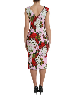 Elegant Floral Sheath Midi Dress In Pink