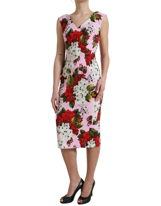 Elegant Floral Sheath Midi Dress In Pink