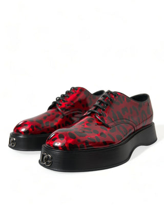 Red Leopard Calfskin Lace Up Derby Dress Shoes