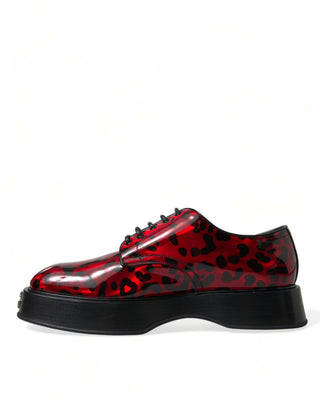 Red Leopard Calfskin Lace Up Derby Dress Shoes