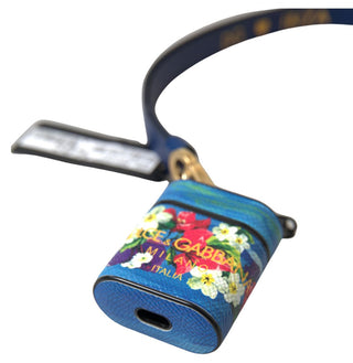 Chic Blue Floral Leather Airpods Case