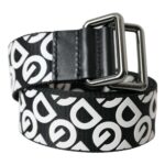 Black Leather Silver Buckle Canvas Belt