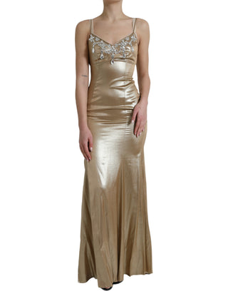 Elegant Metallic Gold Sheath Dress With Crystals