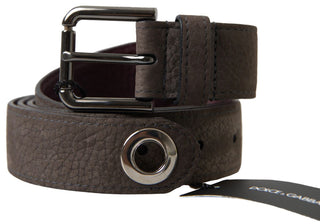 Elegant Brown Leather Belt With Metal Buckle