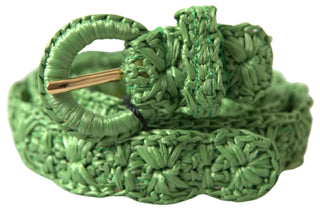 Elegant Green Viscose Belt With Metal Buckle