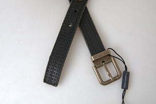Elegant Black Leather-cotton Blend Belt