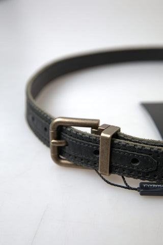 Elegant Black Leather-cotton Blend Belt