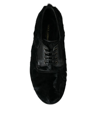 Elegant Black Fur Derby Dress Shoes For Men