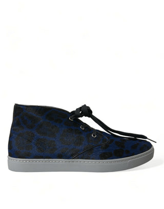 Chic Blue Leopard Print Mid-top Sneakers