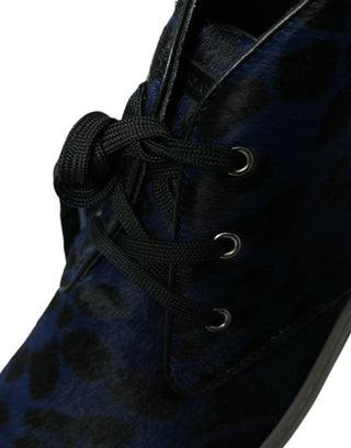 Chic Blue Leopard Print Mid-top Sneakers