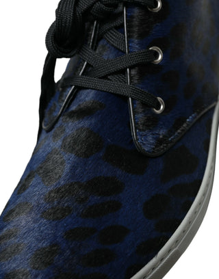 Chic Blue Leopard Print Mid-top Sneakers